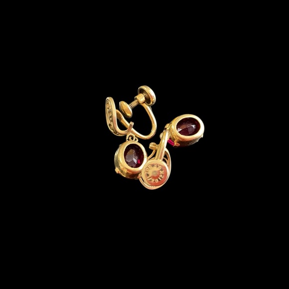 Vintage Set of 12K Gold Filled Filigree Red Necklace & Screw Back Earrings - Picture 10 of 14